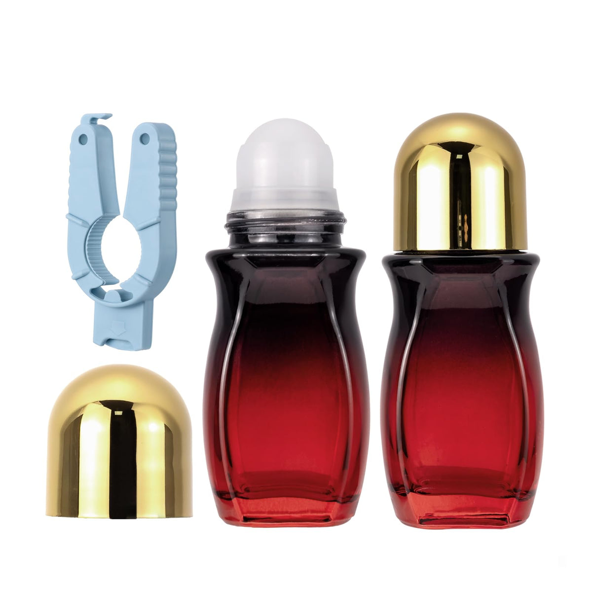 Kesell 2Pcs Glass Roller Bottles 50 Ml Gradient Red Roll On Bottle With Plastic Roller Ball And Opener Empty Roller Ball Deodora