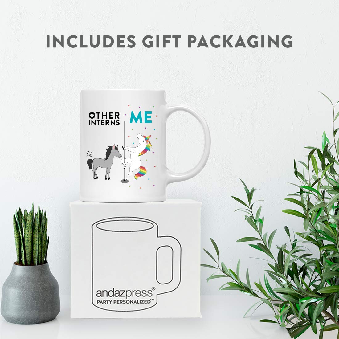 Andaz Press Funny Quirky 11oz. Ceramic Coffee Tea Mug Thank You Gift, Other Interns Me, Horse Unicorn, 1-Pack