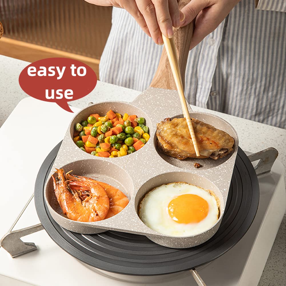 Miugo Four-Cup Fried Egg Pan, Medical Stone Non-Stick Frying Pan For Breakfast,Divided Egg Omelet Pans Suitable For Gas Stove An
