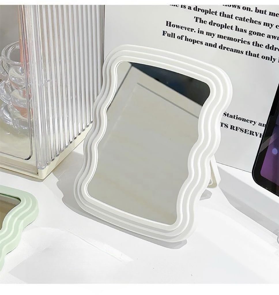 Kzhuim White Wave Foldable Makeup Mirror - Minimalist Desktop Vanity Mirror, Modern Decor For Any Space, Bathroom, Bedroom, Offi