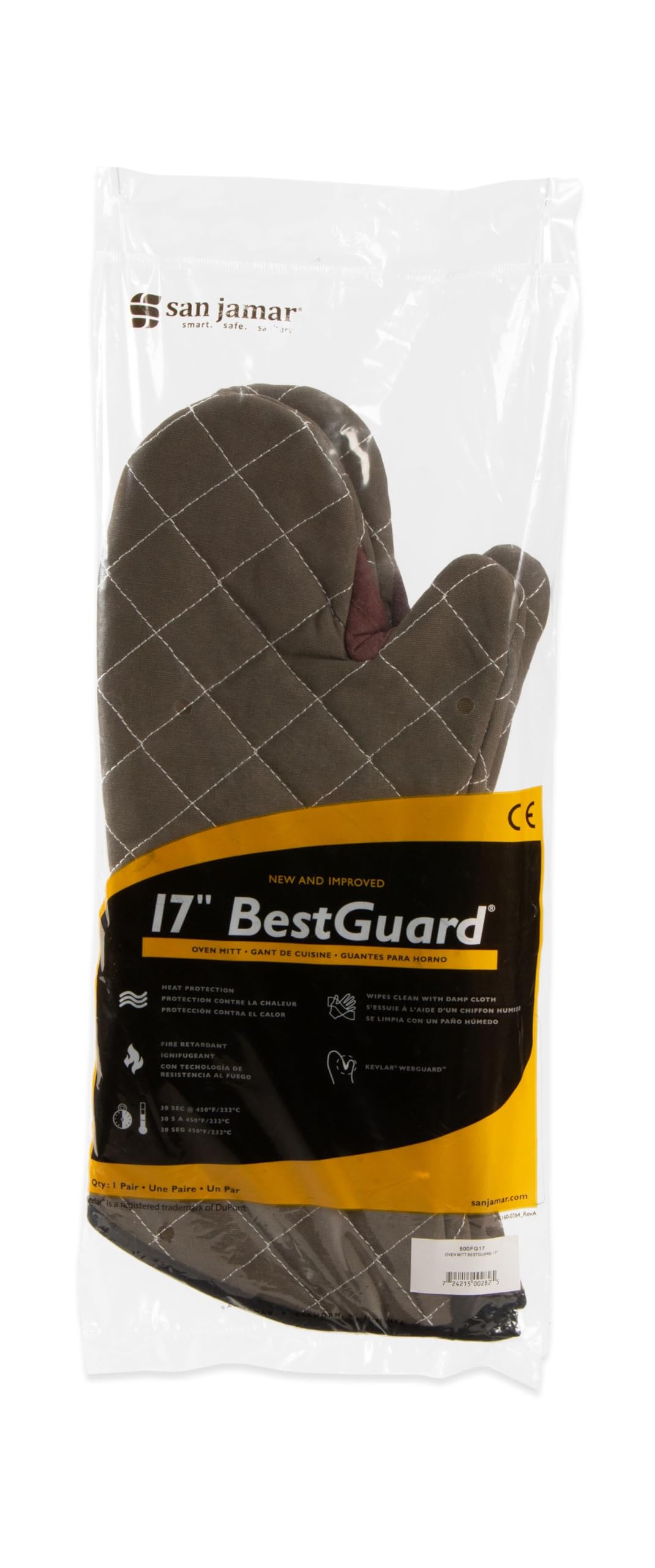 San Jamar 800Fg17 Bestguard Commercial Heat Protection Up To 450 F Oven Mitts (Pair), 17 Inch Length, Tan
