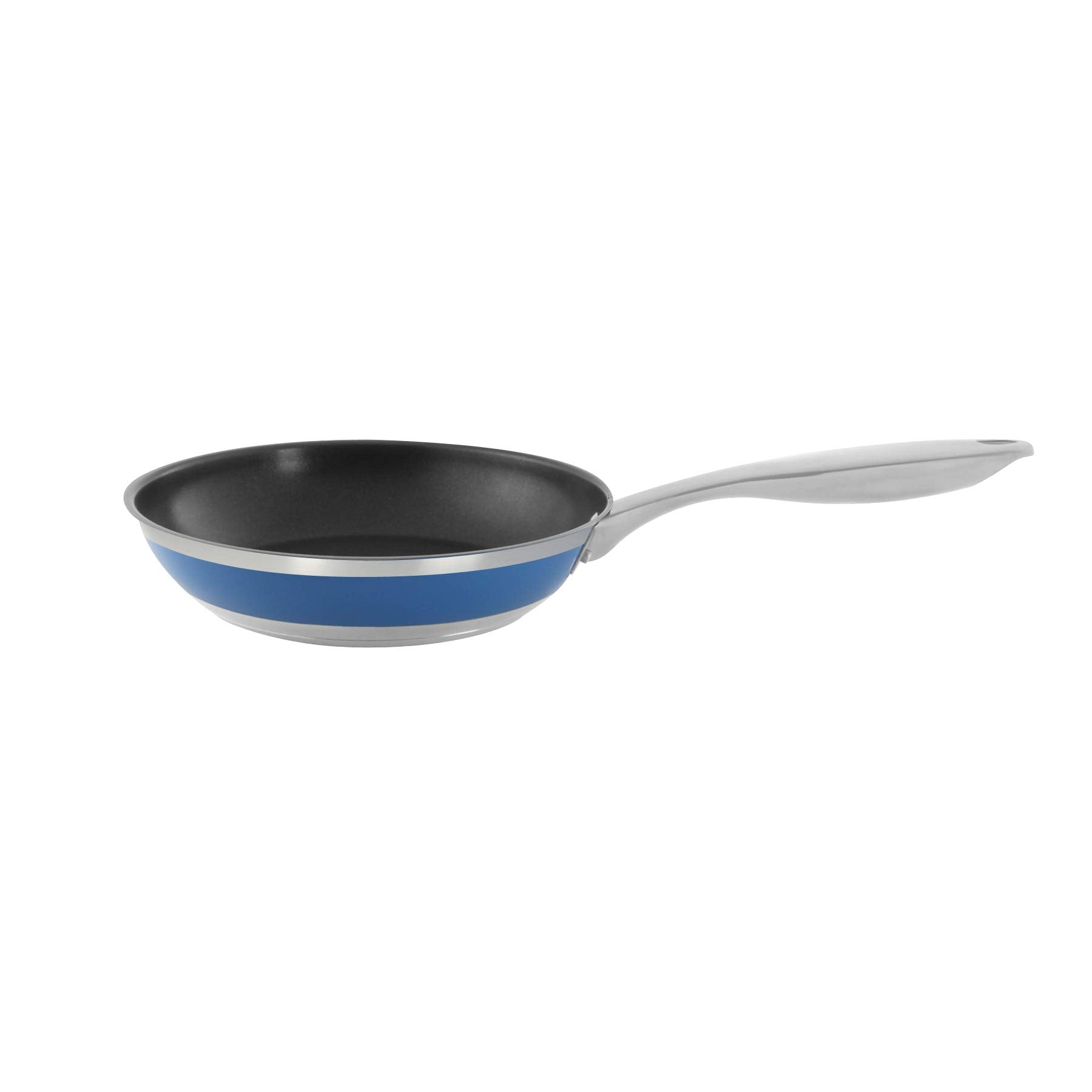 Chantal Nonstick 8 Inch Stripes Fry Pan, Brushed Stainless Steel, Blue Cove