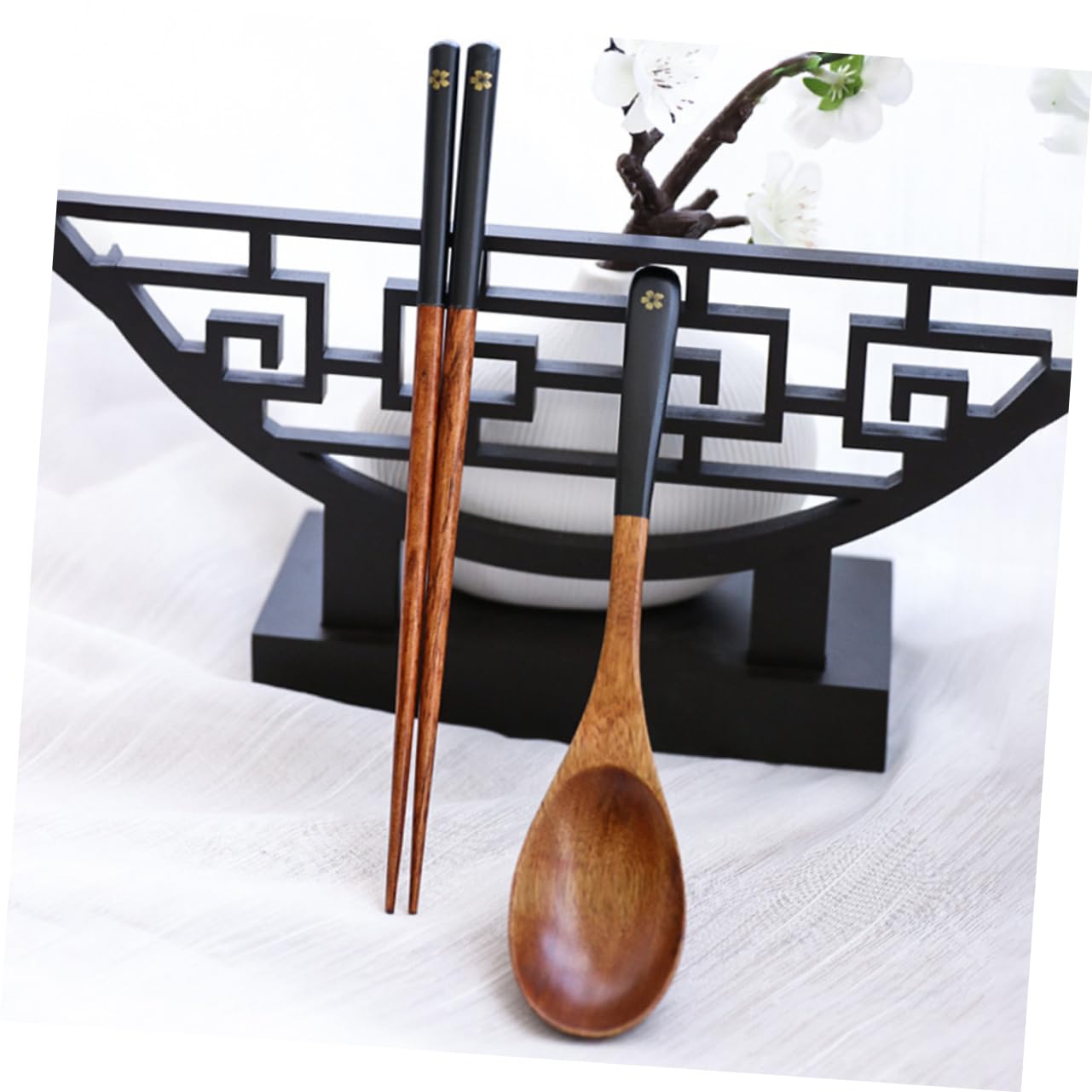 Feltechelectr 3 Sets Japanese Style Wooden Spoon Chopsticks Wood Utensils Cutlery Set Salad Woden Spoon Chopsticks Sets Travel C