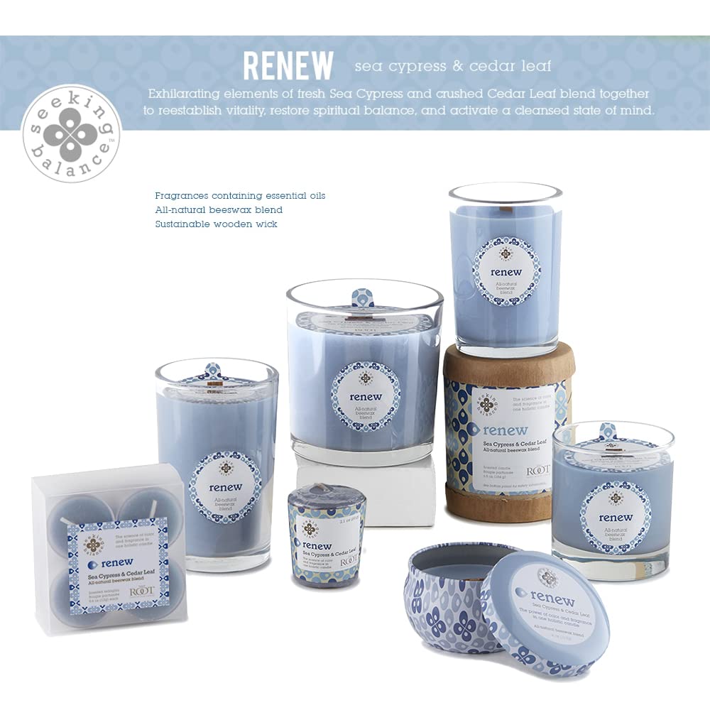 Root Candles Seeking Balance Wood Wick Spa Candle Aromatherapy Candles, 12-Ounce, Renew: Sea Cypress & Cedar Leaf
