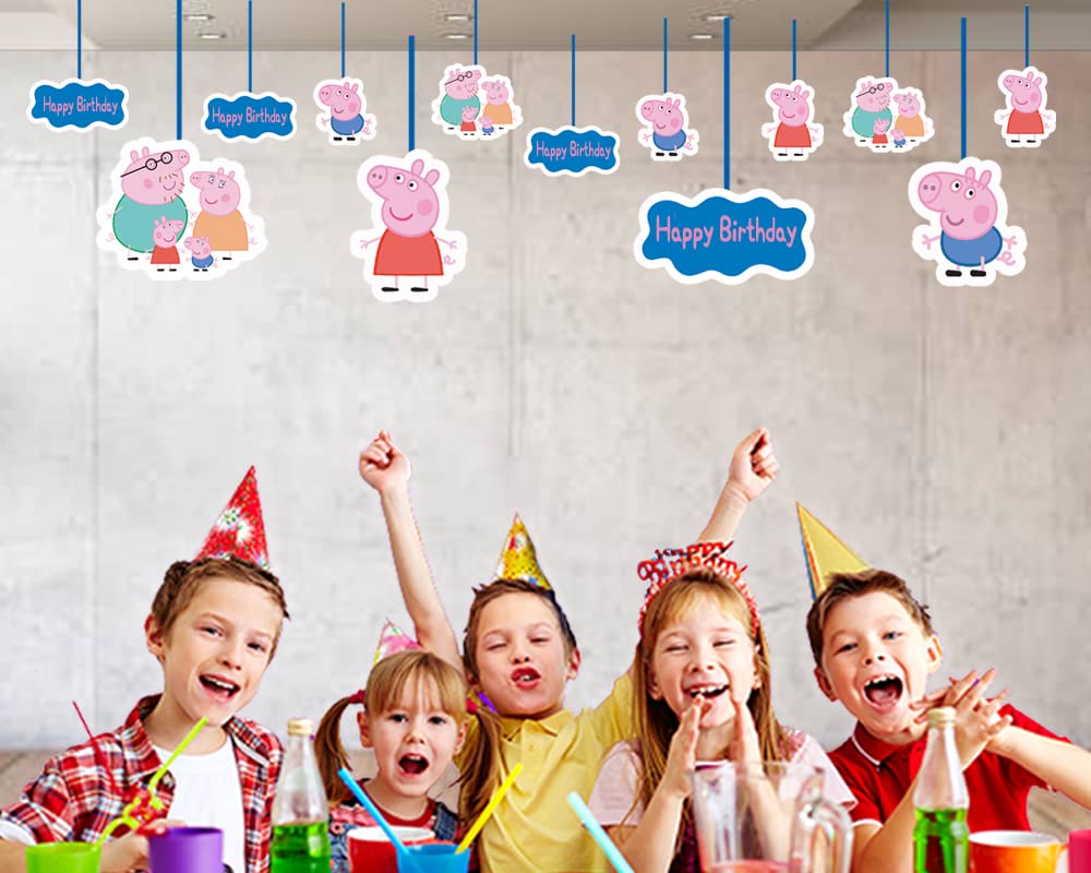 Wow Party Studio Pig Cartoon Theme Happy Birthday Party Decoration Ceiling Hangings/Danglers  12 Pcs