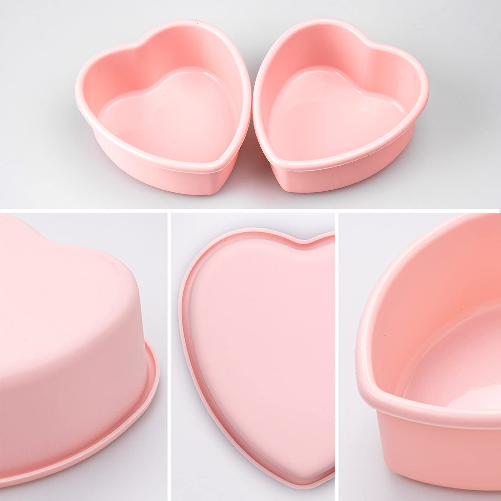 Dootafy 4 Pack Mini Heart Cake Pan, 4 Inch Silicone Heart Cake Mold Baking Pan Nonstick Heart Shaped Molds For Valentines Day An