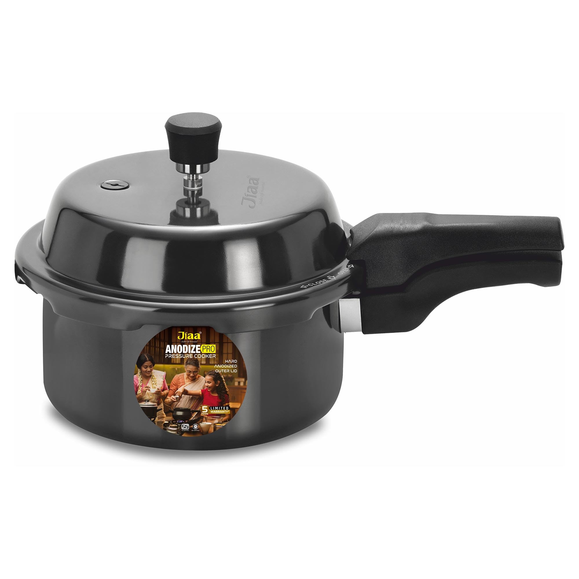 Jiaa Hard Anodised Pressure Cooker, 2.0 Litre Capacity, Black  Deep Lid Design For Spillage Control, Compatible With Induction 