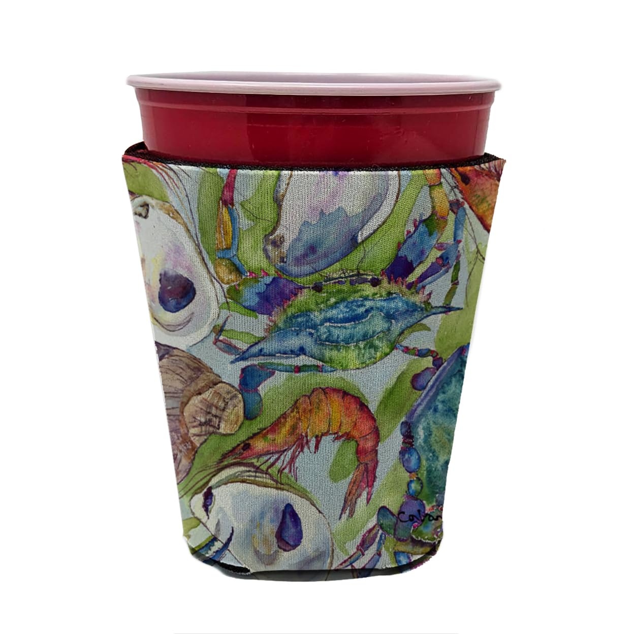 'Crab   Shrimp and Oysters Red Solo Cup Beverage Insulator Hugger''