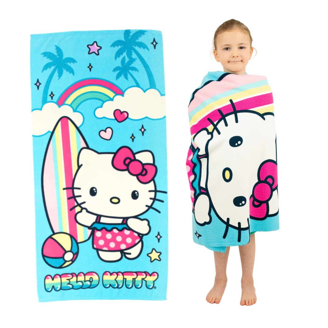 Franco Sanrio Hello Kitty Super Soft Lightweight 100% Recycled Bath/Pool/Beach Towel Made From Recycled Plastic Bottles, 60 In X