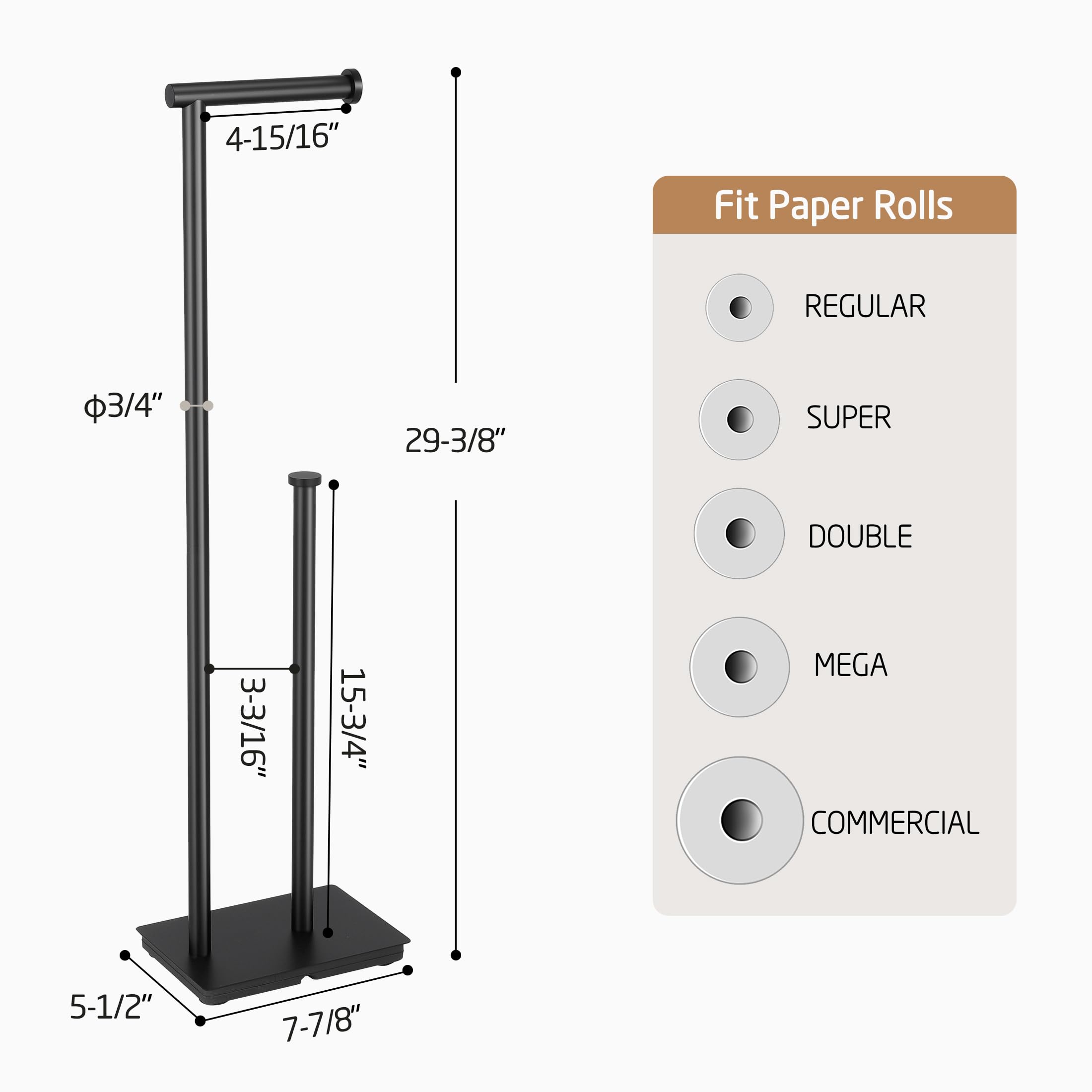 Kes Freestanding Toilet Paper Holder With Reserve For Bathroom With Weighted Base, Modern Tissue Roll Holder Stand 29 H, Sus304