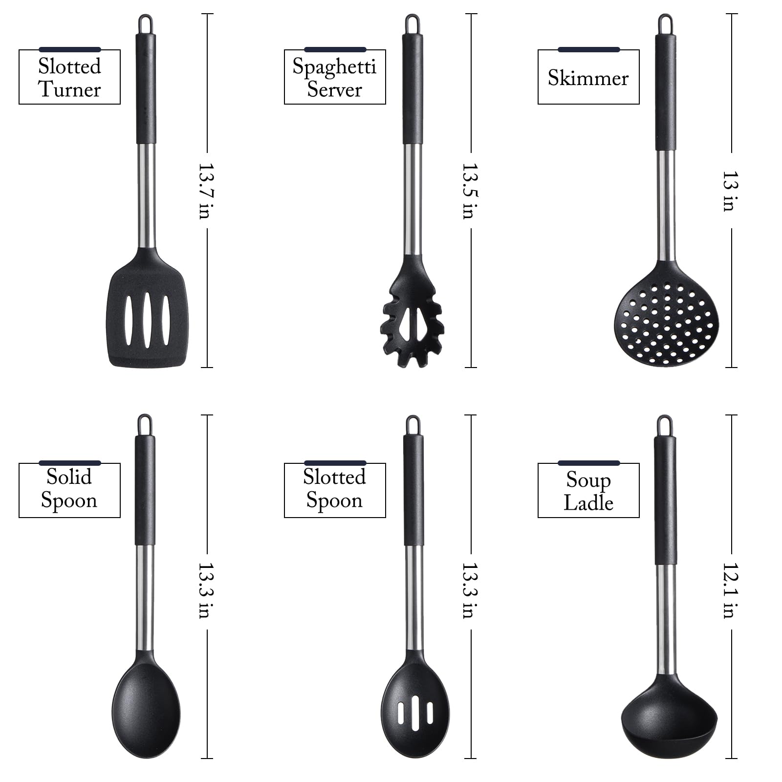 Silicone Kitchen Utensils Set - Culinary Couture 6-Pieces Black Silicone Cooking Utensils Set For Nonstick Cookware - Stainless
