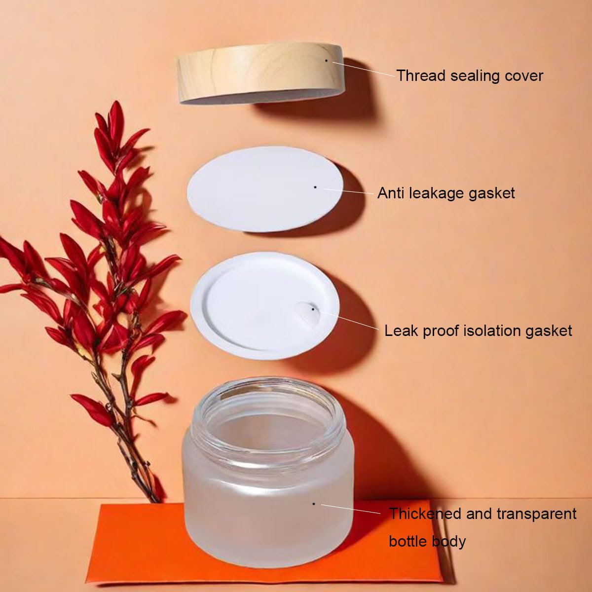 4 Pack 30G Frosted Glass Cream Jars 1 Oz Empty Sample Jars With Wood Grain Lids Cosmetic Containers For Lotion, Cream, Lip Balm,