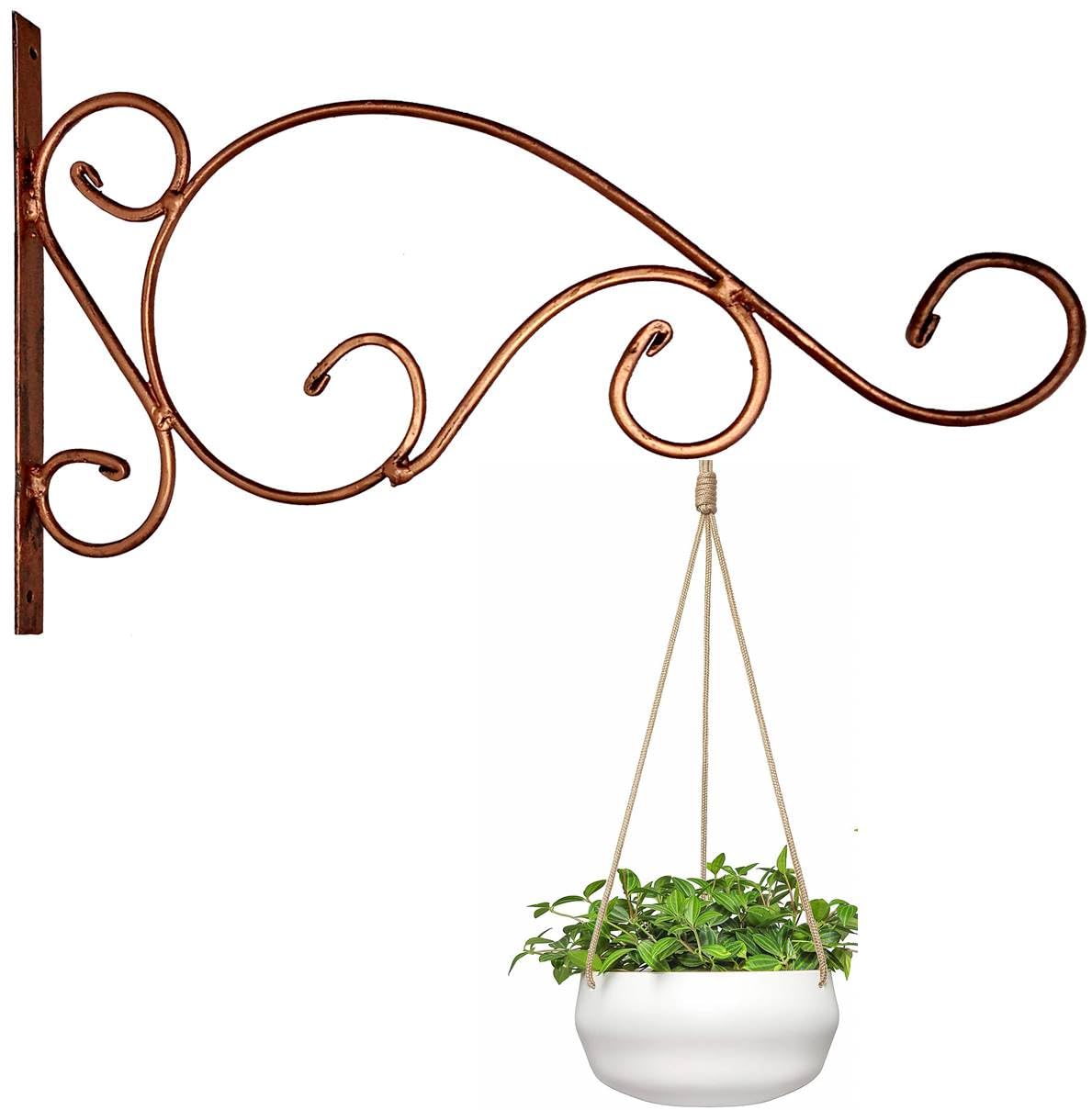 Purpledip Iron Wall Hook: Gold Finish Bracket Angle For Hanging Lantern Diya Pots Planters Clock, Large (12517A)