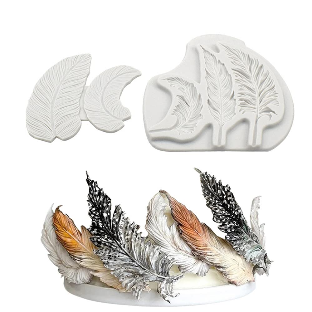 Cestony 2Pcs Feather Silicone Molds For Diy Cake Fondant Biscuit Cookies Soap Sugar Pudding Chocolate Hard Candies Dessert Candl