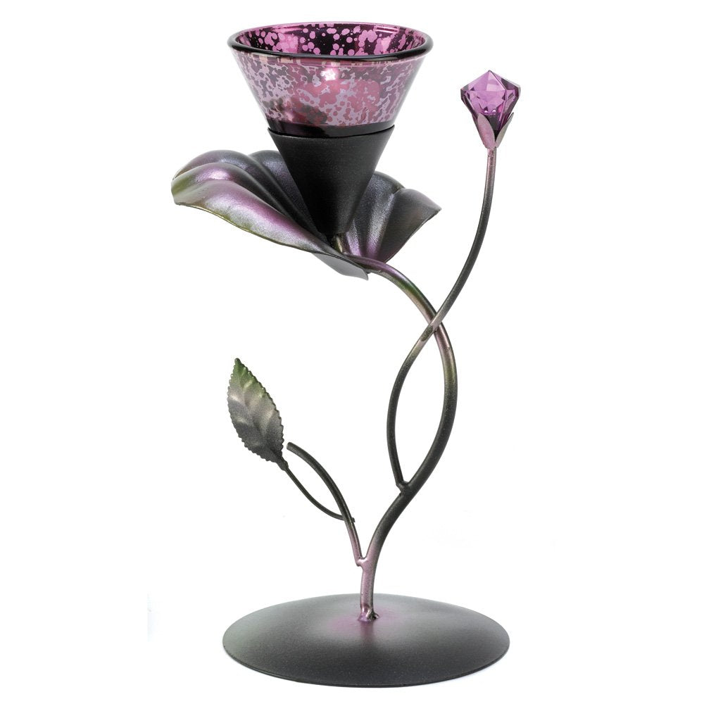 Koehler Home Decor Gift Accent Lilac Lily Pad Metal Glass Tealight Candle Holder