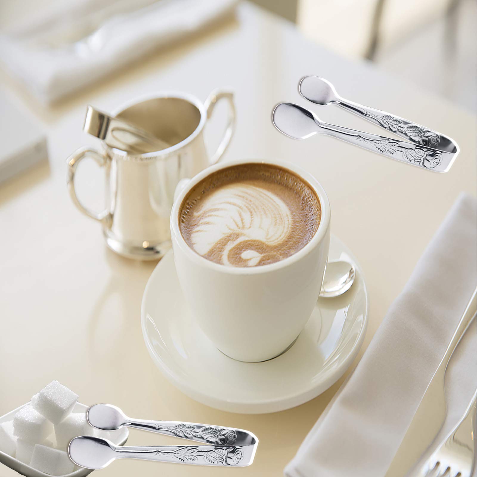 6Pcs Mini Serving Tongs, 4Inch Rose Stainless Steel Sugar Cube Tongs, Sliver Small Ice Tongs For Tea And Coffee Party, Appetizer