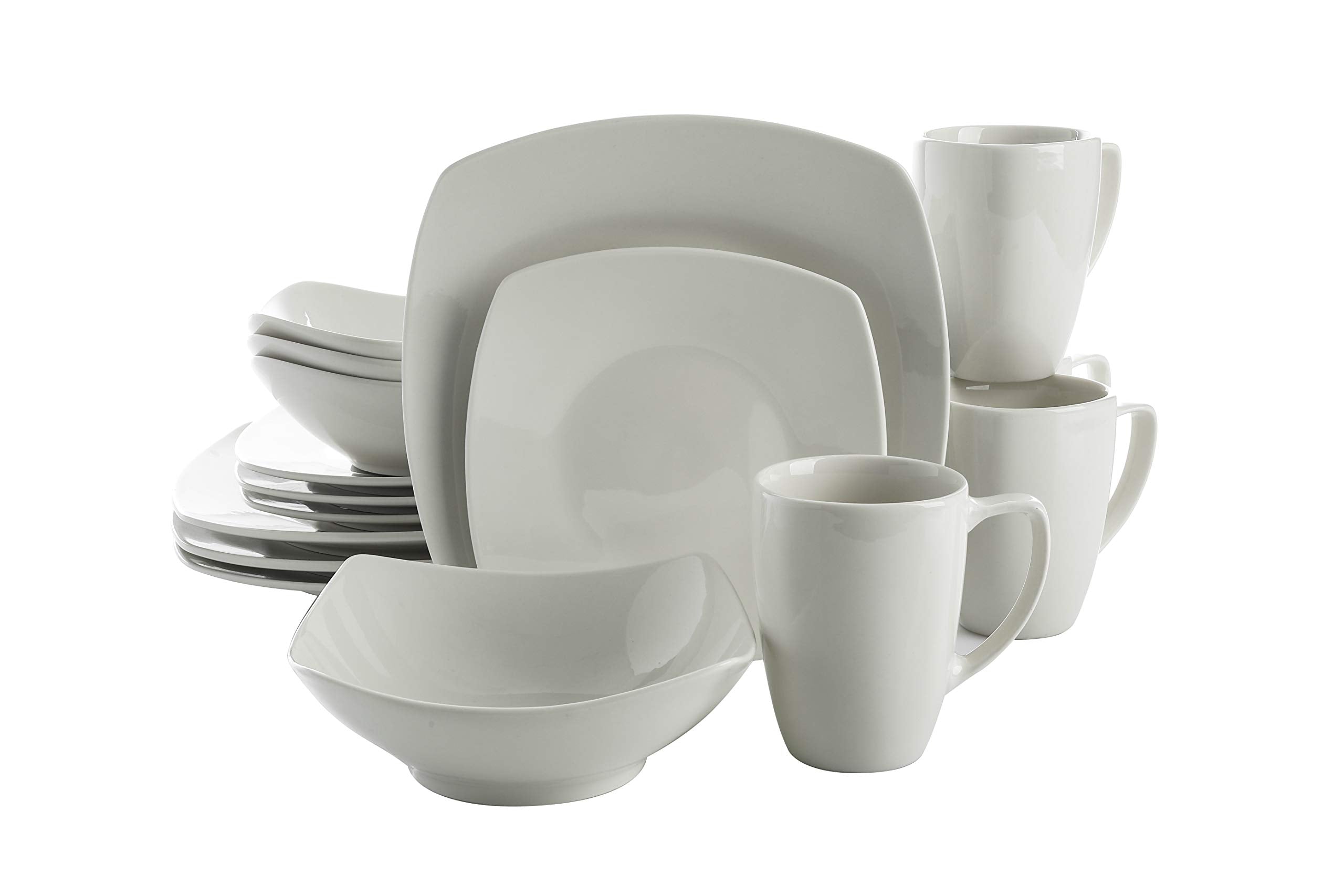 Gibson Home Zen Buffet Porcelain Chip and Scratch Resistant Dinnerware Plates, Bowls, and Mugs Set, Service for 4 (16pcs), White
