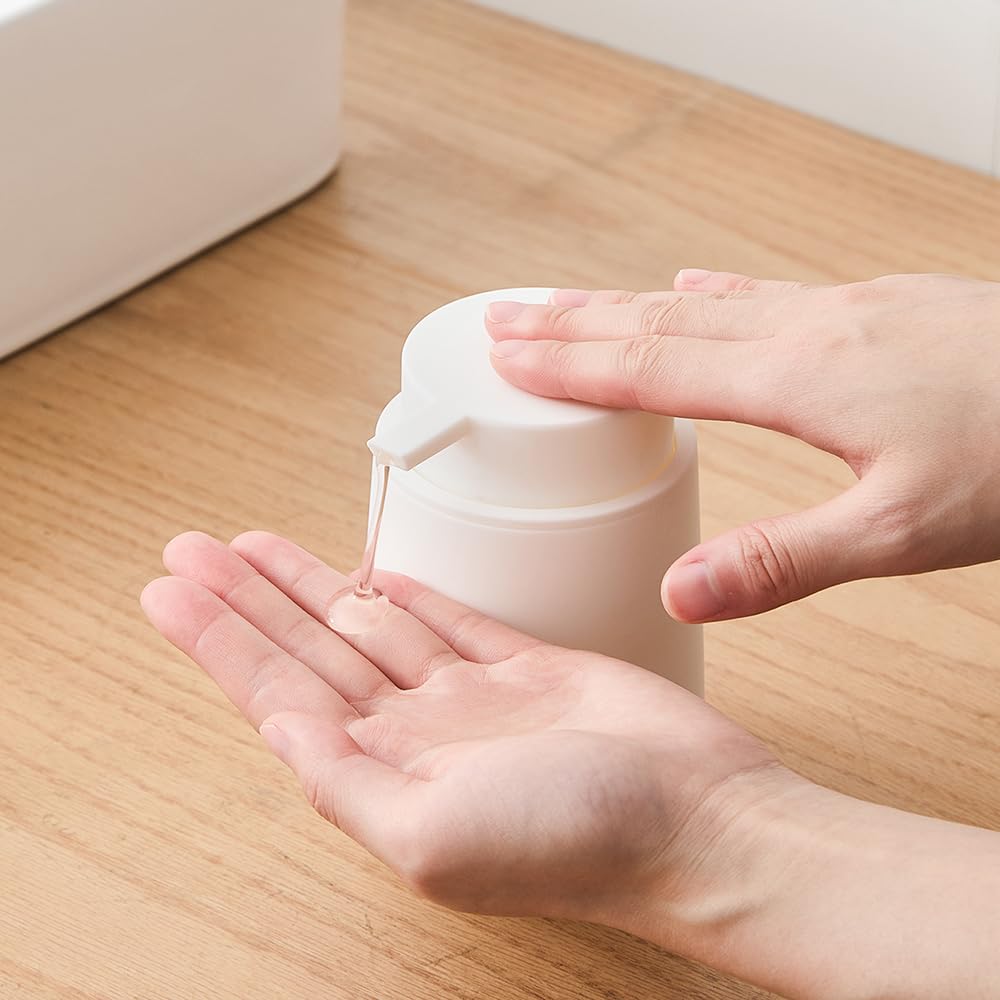 Yaukph Matte Cream White Liquid Hand Soap Dispenser Plastic 11 Oz - Modern Minimalist Style For Bathroom & Kitchen Countertop Re