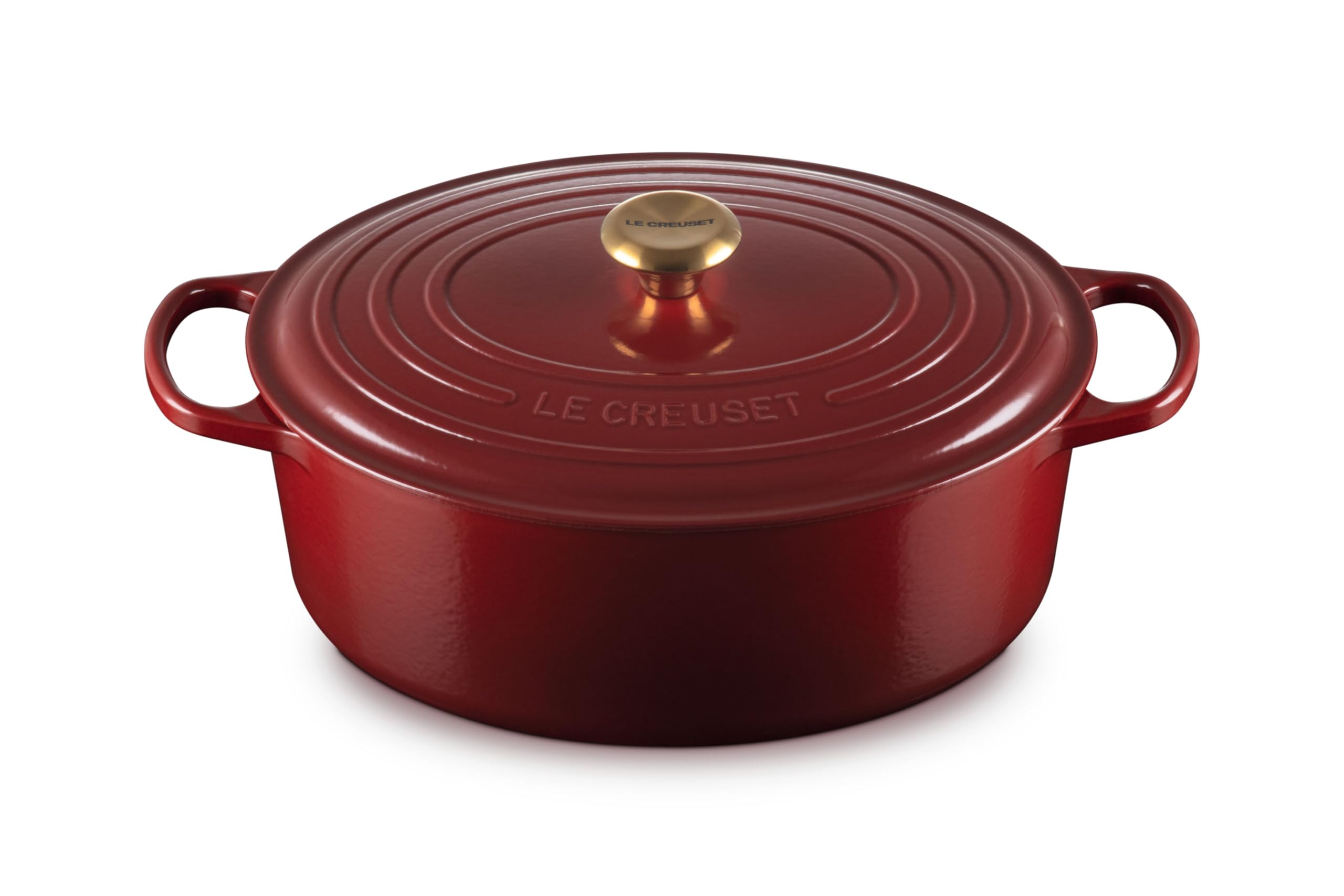 Le Creuset Enameled Cast Iron Signature Oval Dutch Oven, 8 Qt., Rhone With Gold Knob