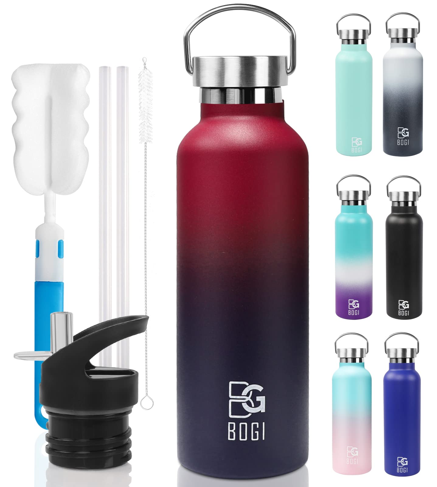 Bogi Stainless Steel Water Bottle, 25Oz Vacuum Insulated Water Bottle With Straw Lid, Bpa Free Leakproof Wide Mouth Water Bottle
