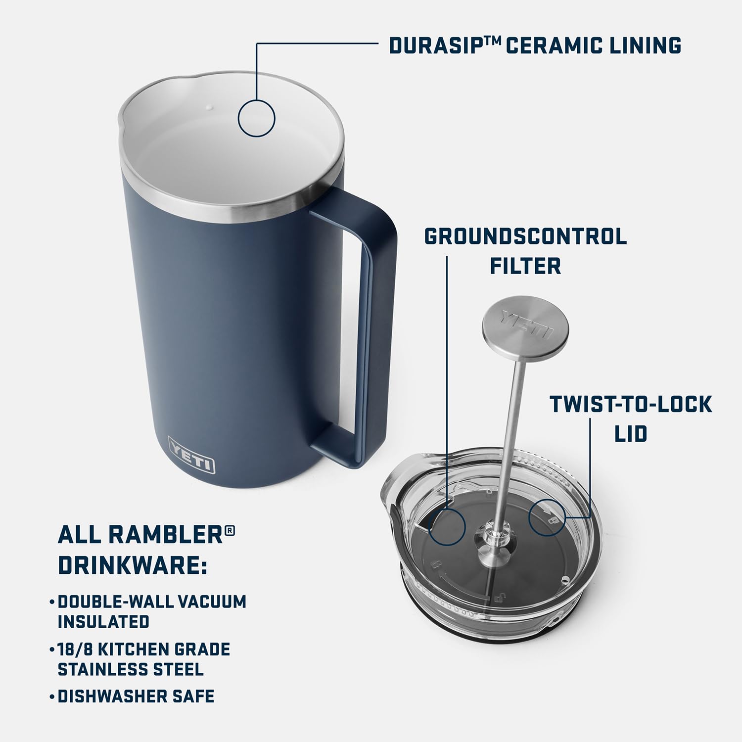 YETI Rambler 64 oz. French Press Coffee Maker - Stainless Steel, Key Lime