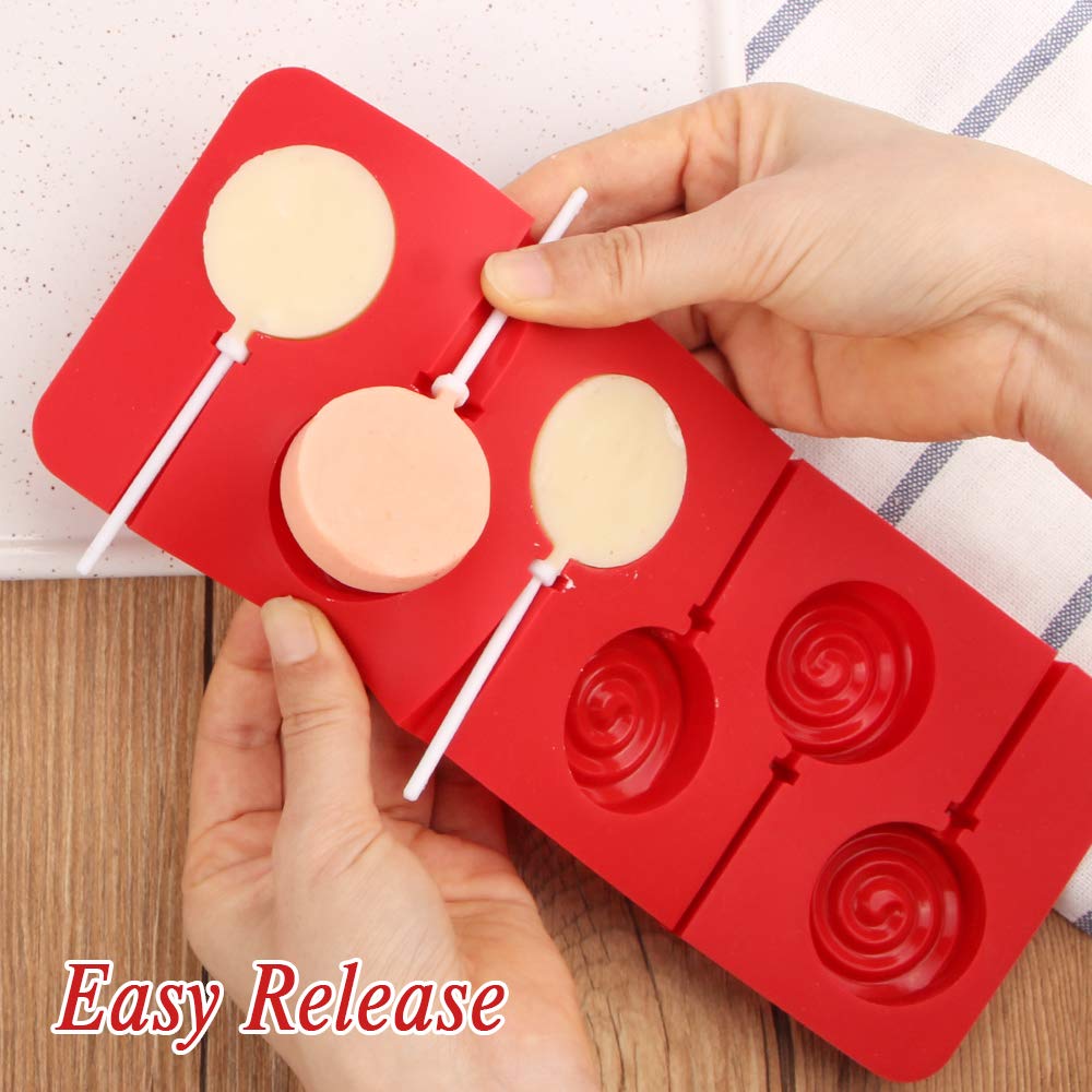 Webake Lollipop Mold With Sticks 3 Pack Sucker Molds Chocolate Hard Candy Molds Silicone 6 Cavity Swirl Lollypop