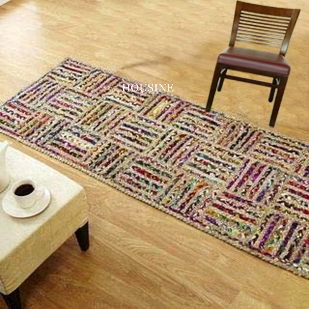 Housine Natural Yarn  Rustic Vintage Braided Reversible Rug Eco Friendly Carpat For Bedroom, Kitchen, Living Room,Dining Room 