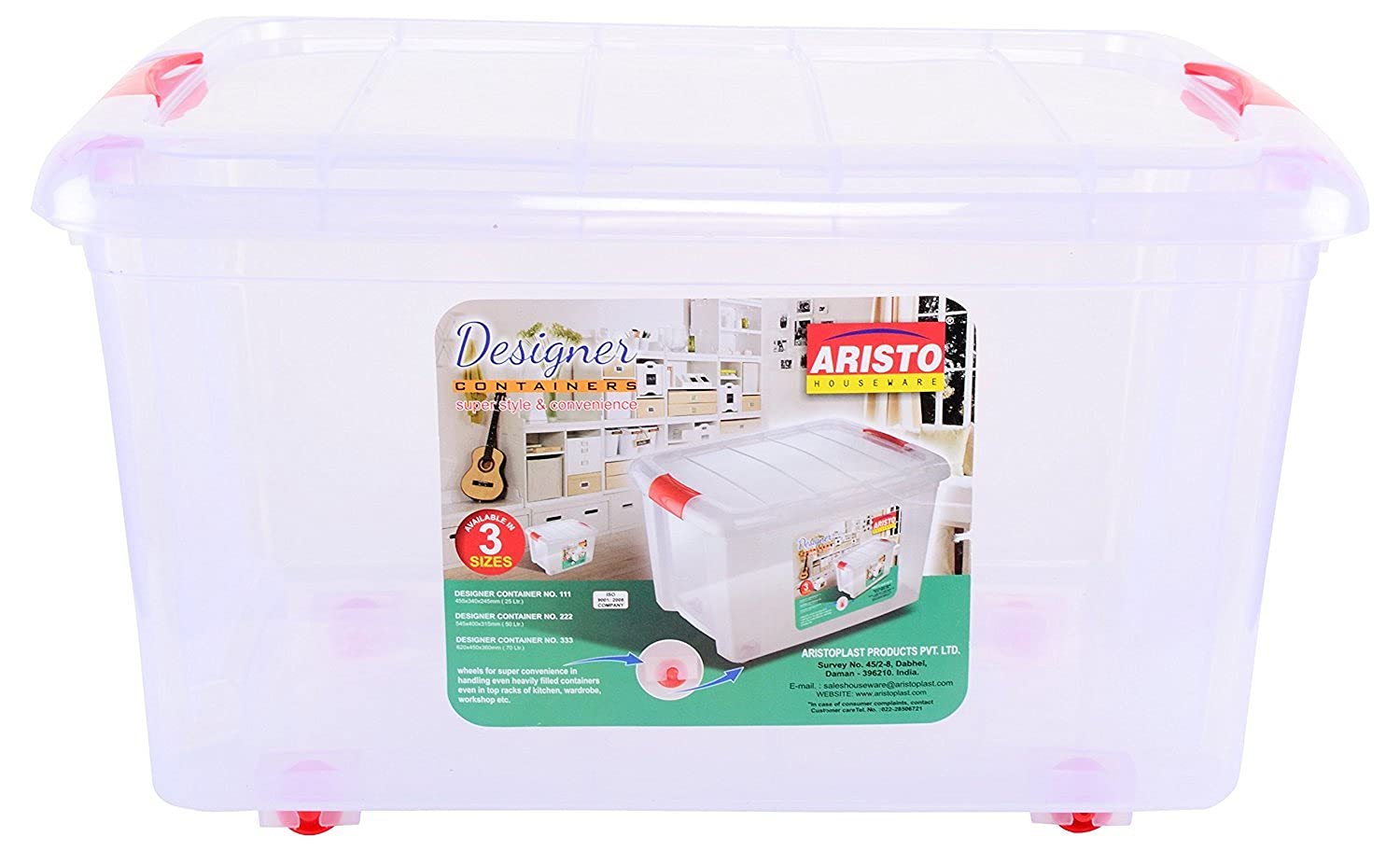 Air O Matic Aristo Multipurpose Plastic Storage Container Box With Wheels 25 Ltr (Clear, Transparent)