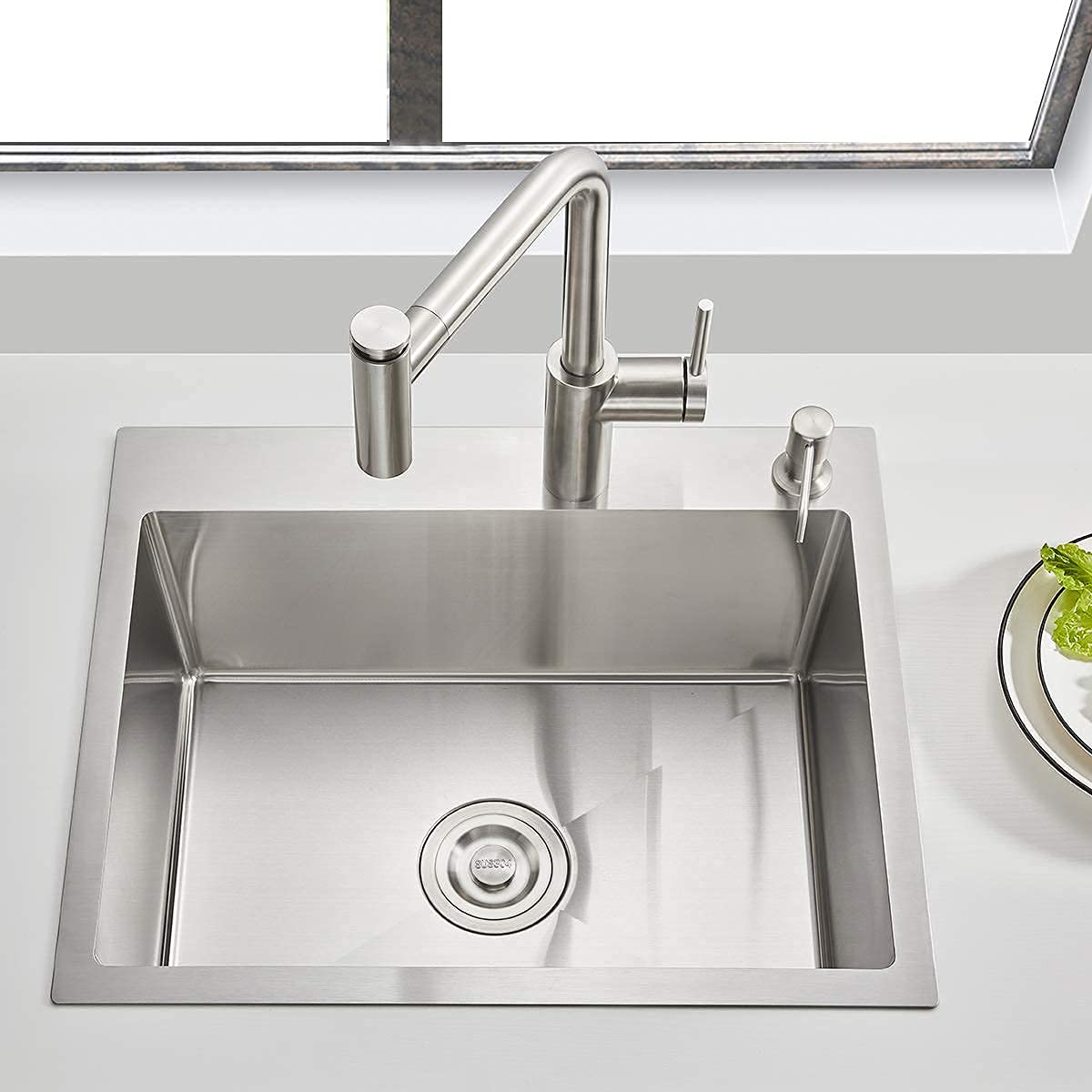 Ougoo 25 X 18 Inch Drop-In Tight Radius 18 Gauge Stainless Steel Topmount Kitchen Sink Single Bowl