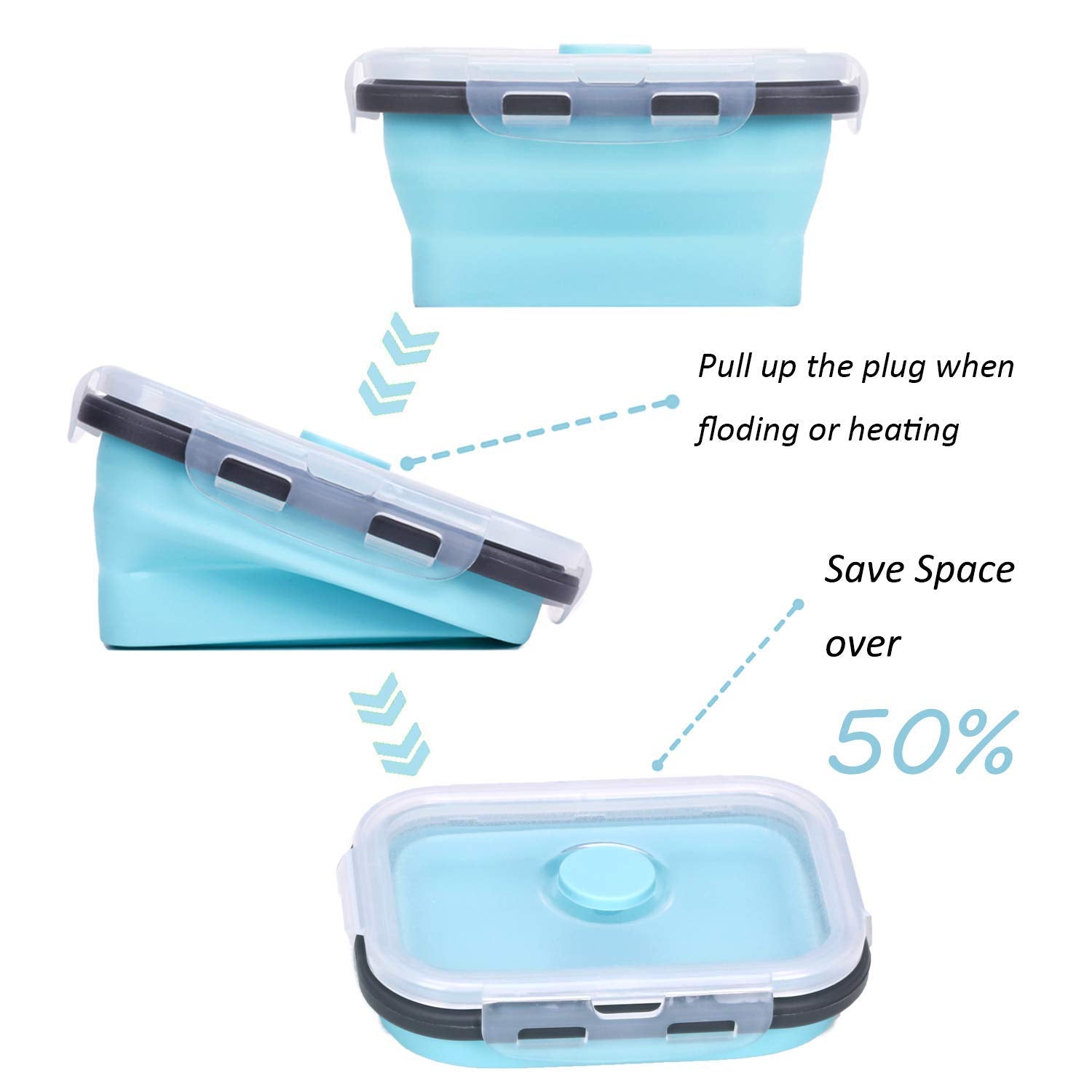 Kuon Collapsible Silicone Food Storage Containers With Airtight Lids, Set Of 4 Stacking Container, Microwave And Freezer And Dis
