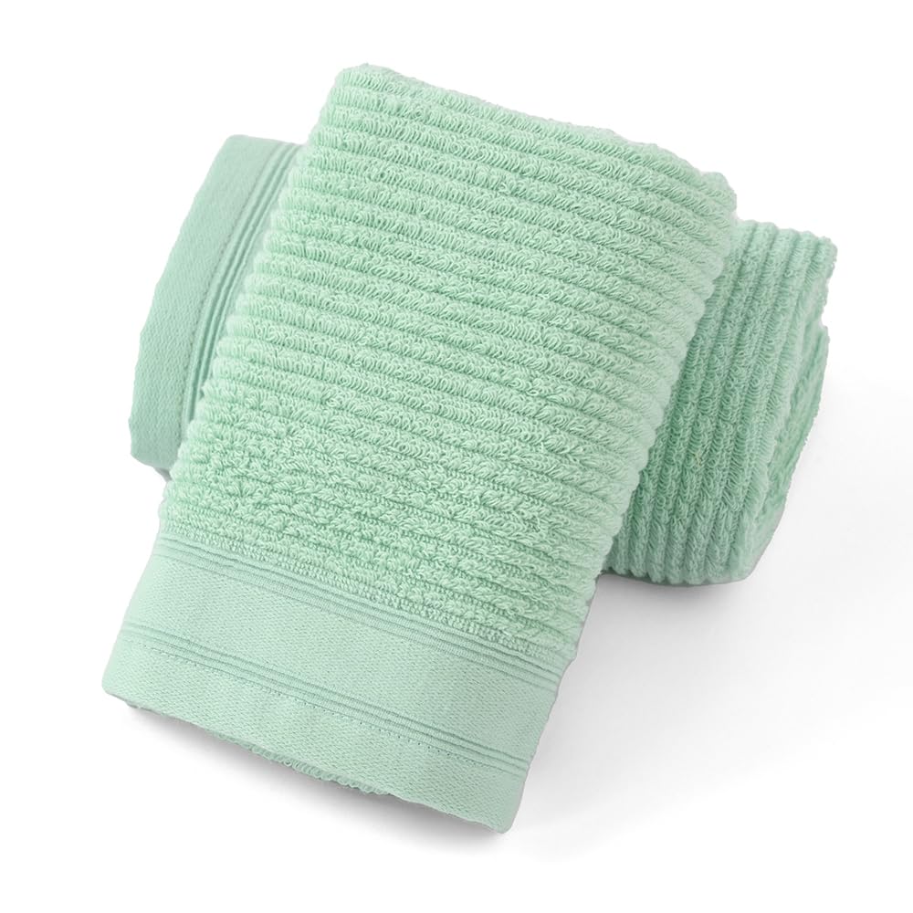 Yiluomo Ribbed Striped Hand Towel Set Of 2 Soft And Absorbent 100% Cotton Bathroom Hand Towel Decorative 13 X 29 Inch (Green)