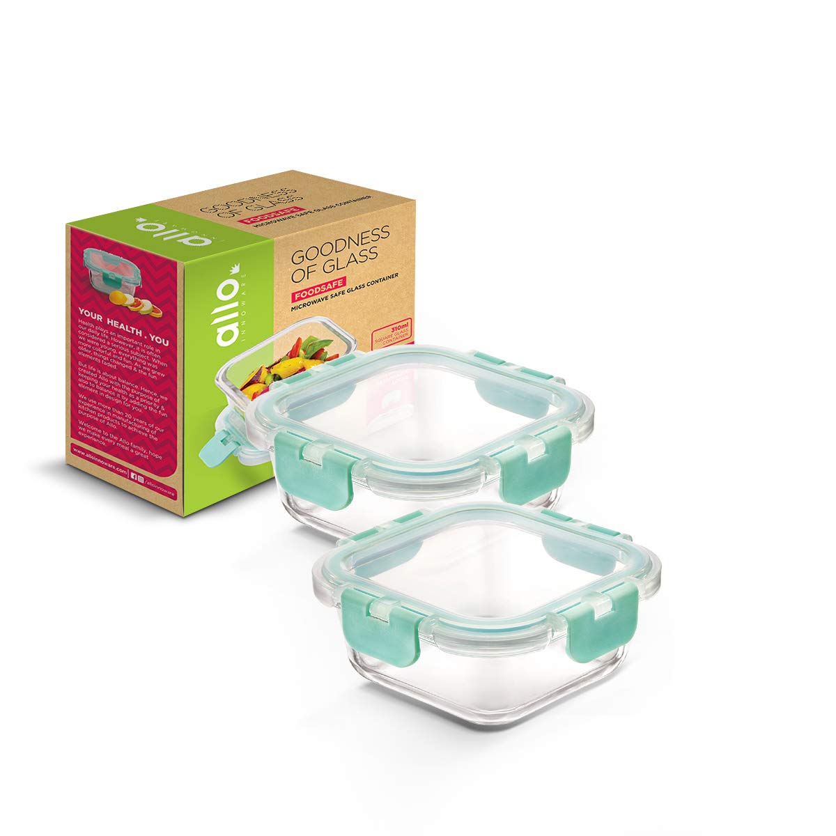 Allo Foodsafe Glass Containers With Lids, Lunch Boxes For Office With Break Free Lock,Microwave Safe Containers, Borosilicate Me