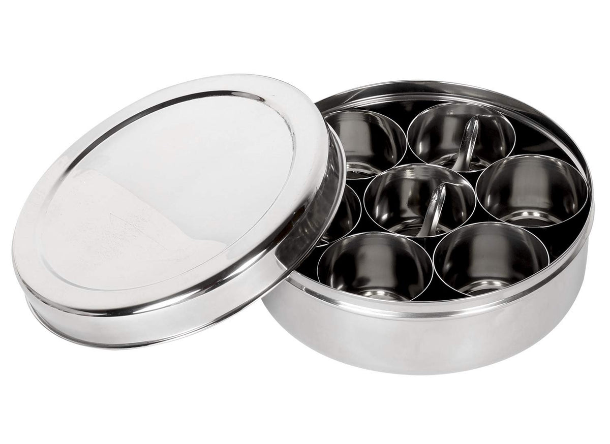 Artisenia Mother'S Day Gifts Stainless Steel Spice Container 7 Containers And Small Spoon Orange See Through Masala Box Indian M