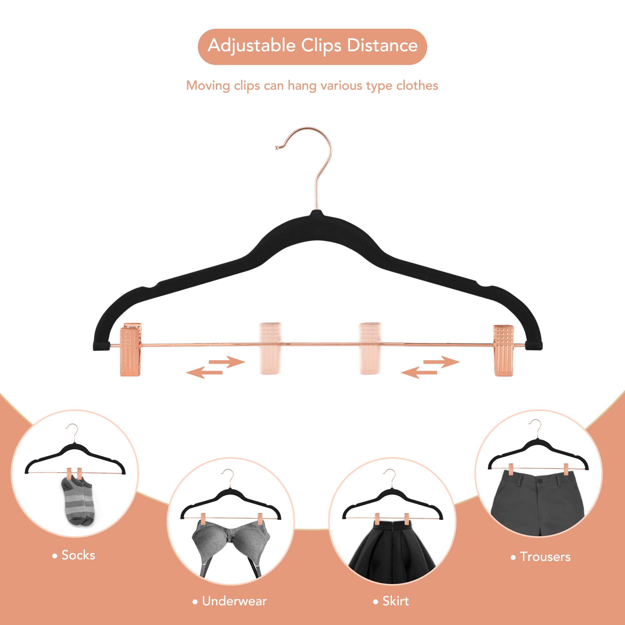 House Day Velvet Pants Hangers With Clips 24 Pack, Ultra Thin Non Slip Velvet Skirt Hangers With Rose Gold Hooks Space Saving Cl
