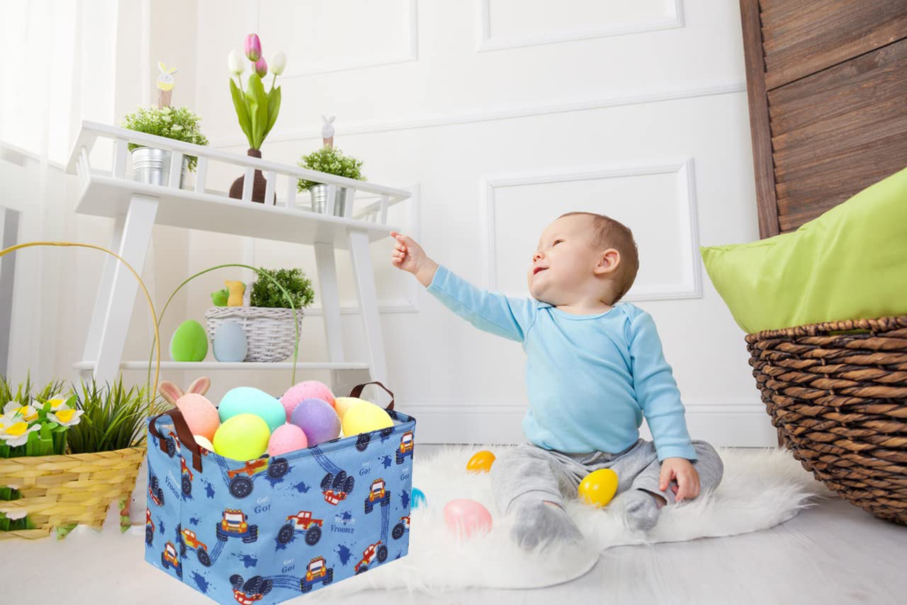 Sanjiaofen Rectangular Monster Truck Basket Organizer.Kids Basket ,Boys Storage Basket With Handles.Car Basket For Kids,Toys Bin