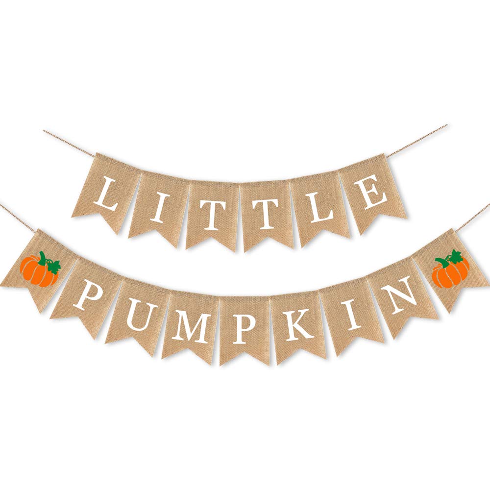 7-Gost Burlap Little Pumpkin Banner Fall Autumn Baby Shower Party Birthday Garland Supplies