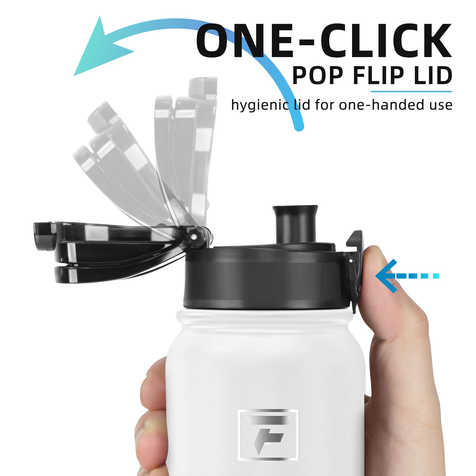 Fanhaw 20 Oz Insulated Stainless Steel Water Bottle With Chug Lid - Leak & Sweat Proof With Anti-Dust Lid (White Black)