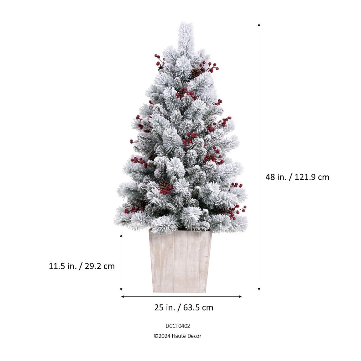Haute Decor 4 Foot Pre-lit Ashcroft Artificial Frosted Fir Potted Christmas Tree with 100 Soft White LED Lights