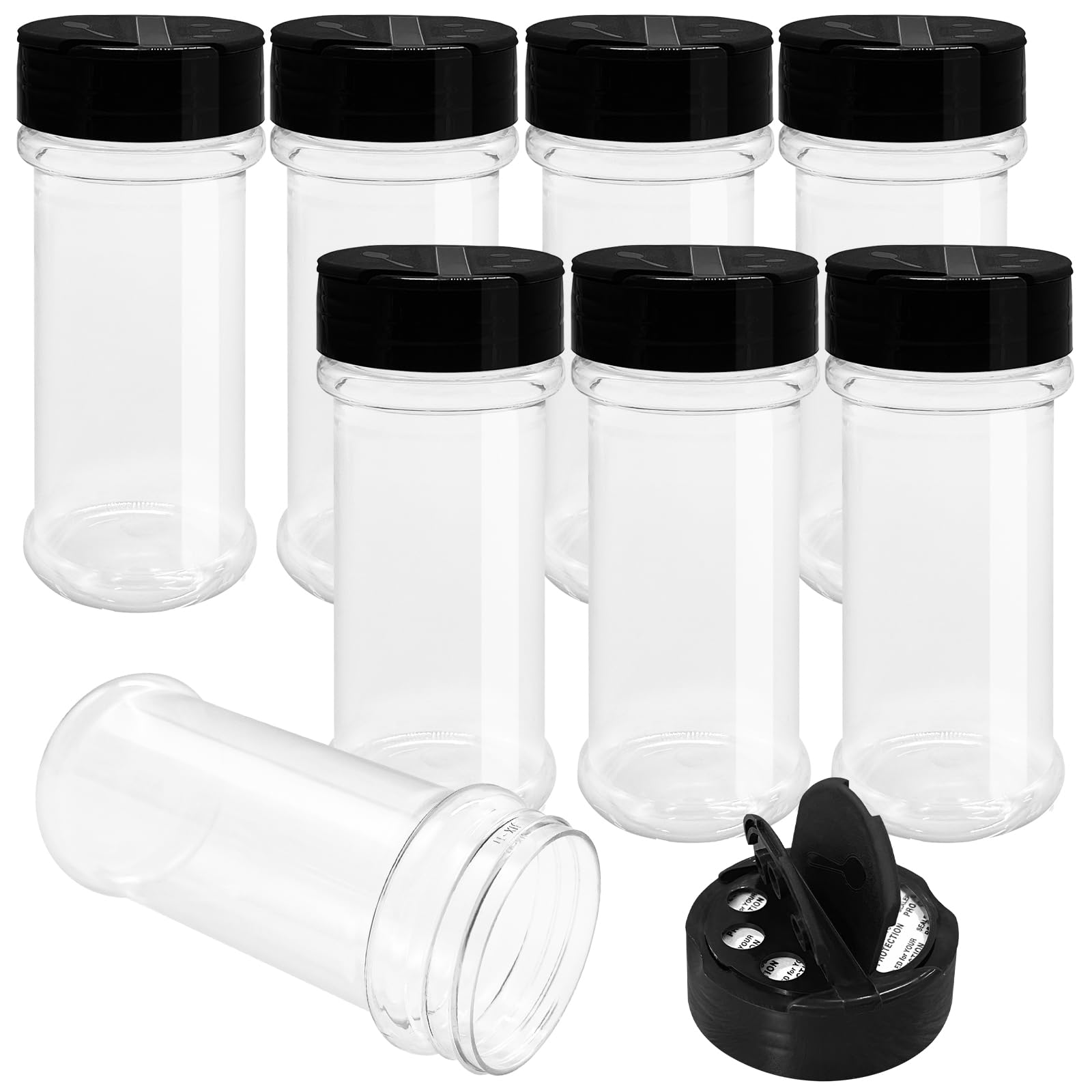 Ojyudd 8 Pack 5.5 Oz Plastic Round Spice Bottles With Black Shaker Lids,Reusable Seasoning Containers Jars,Clear Plastic Bottle 