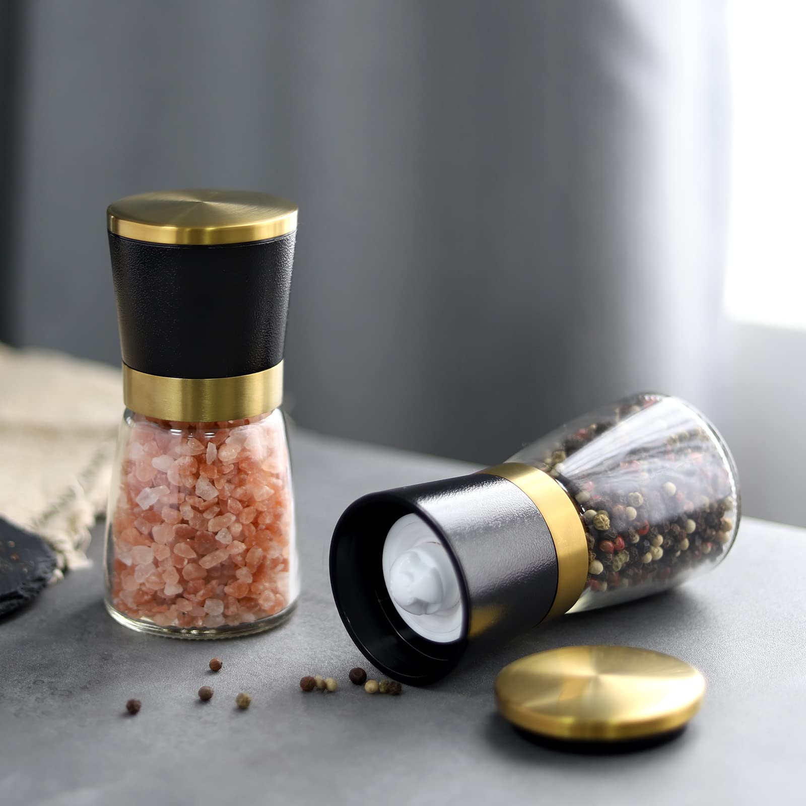 Vevok Chef Gold Salt And Pepper Grinder Set Stainless Steel Salt And Pepper Mill Set Ceramic Adjustable Coarseness Spice Grinder