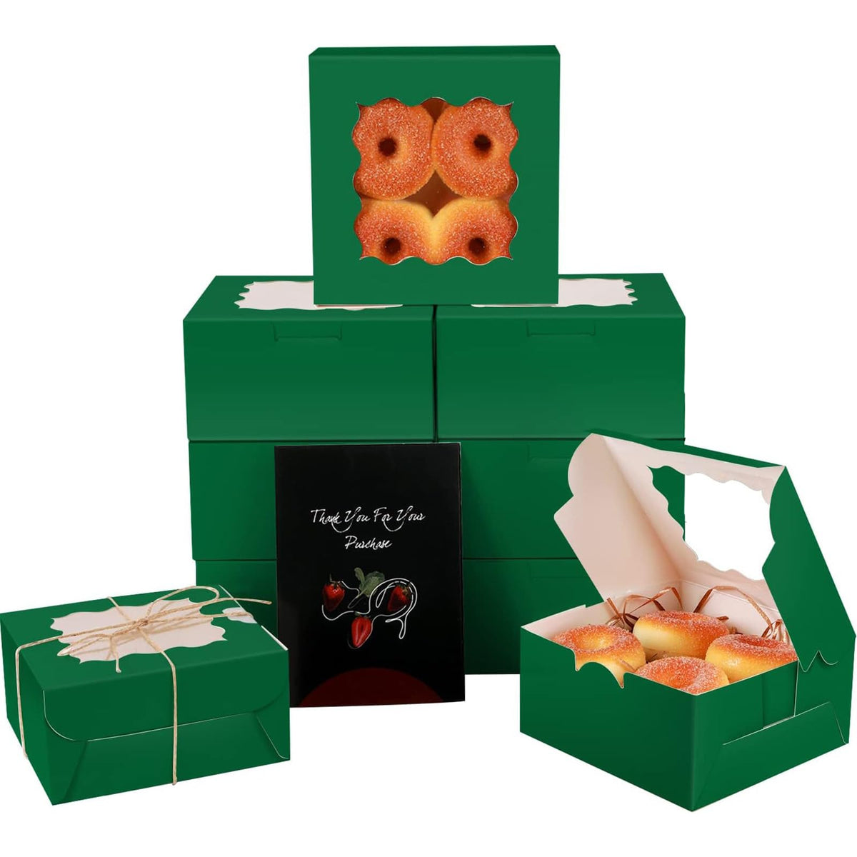 Qiqee Deep Green Cookie Boxes With Window 36Packs 6X6X3 Deep Green Bakery Box Pastry Box For Wedding Favor Birthday & Party