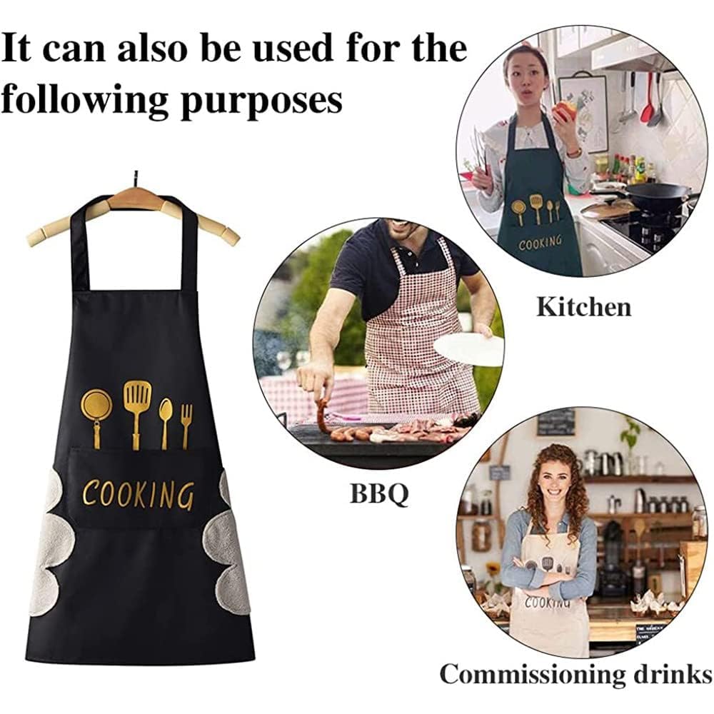 Docat Apron For Kitchen Cooking Waterproof Apron For Women Men With Pockets And Side Coral Velvet For Wiping Hands Towel Grill C