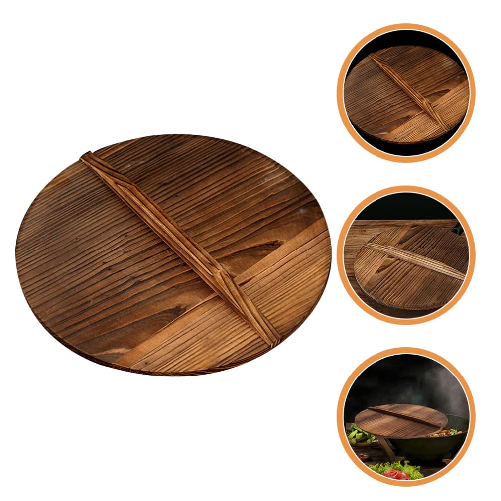 Eringogo Wooden Lid For 12 Inches Cast Iron Wok, Fry Pan, Skillet, Pot, Universal Wood Wok Cover With Handle, Kitchen Tool Acces