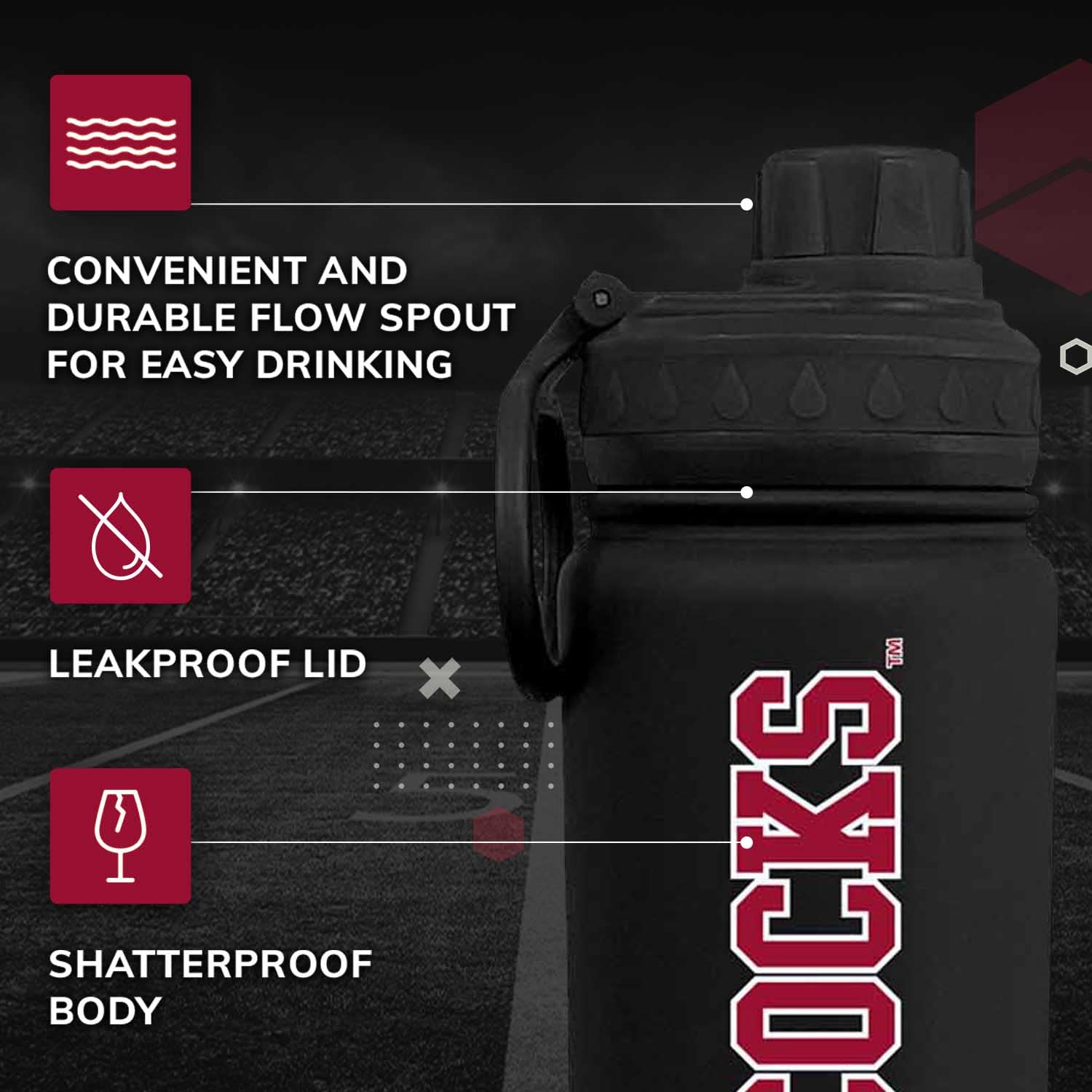 Campus Colors Ncaa Stainless Steel Water Bottle - Twist On Cap - 24 Oz - Carry Clip - Keeps Your Drinks Hot Or Cold For Hours (S