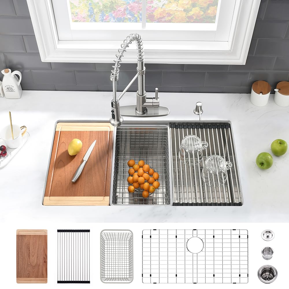 27 Inch Undermount Kitchen Sink Workstation-Vasoyo 27X19 Inch Undermount Workstation Kitchen Sink 16 Gauge Stainless Steel Deep