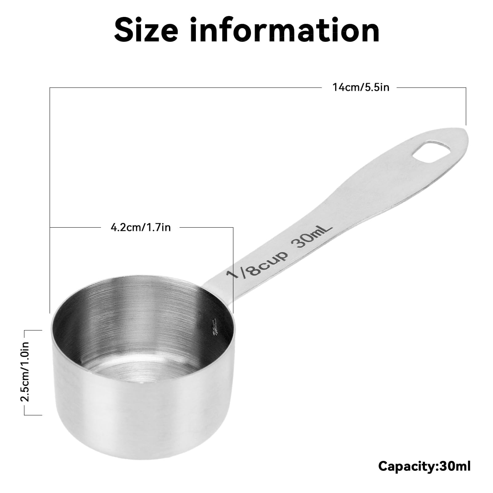 30Ml Measuring Spoon, Stainless Steel Coffee Bean Measuring Scoop Long Handle 1/8 Cup Measuring Cup For Sugar Milk Fruit Powder