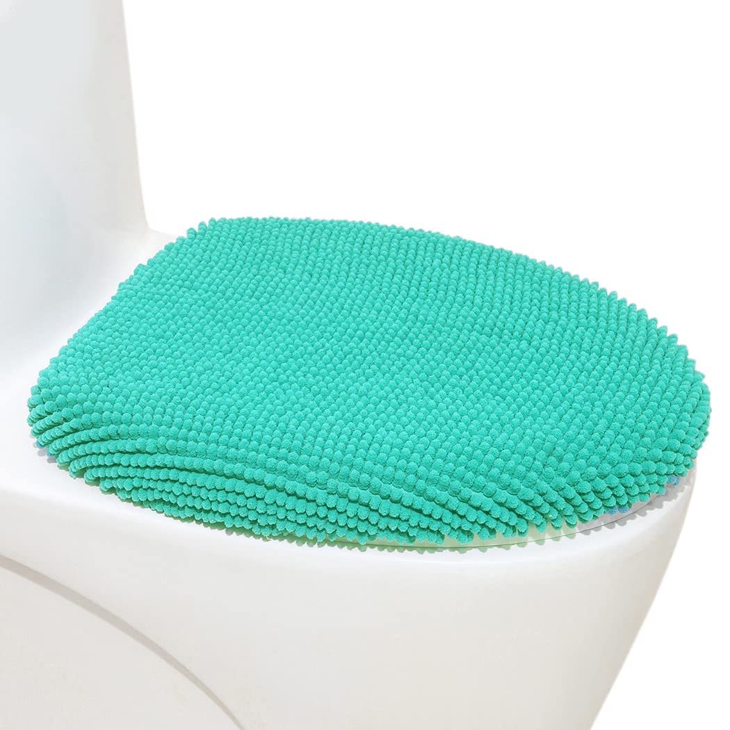 Madeals Chenille Toilet Lid Cover Shag Soft and Absorbent  Comfortable Bathroom Toilet Lid Cover Seat Fits Most Size Toilet Lids for Turquoise