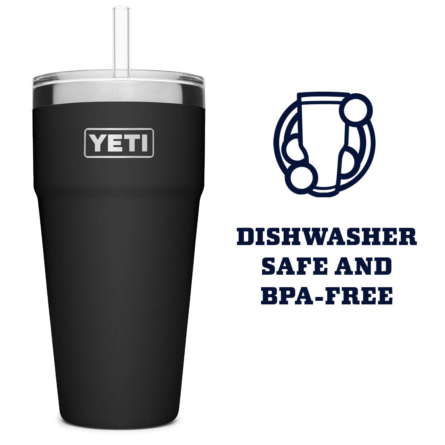 Yeti Rambler 26 Oz Straw Cup, Vacuum Insulated, Stainless Steel With Straw Lid, Black