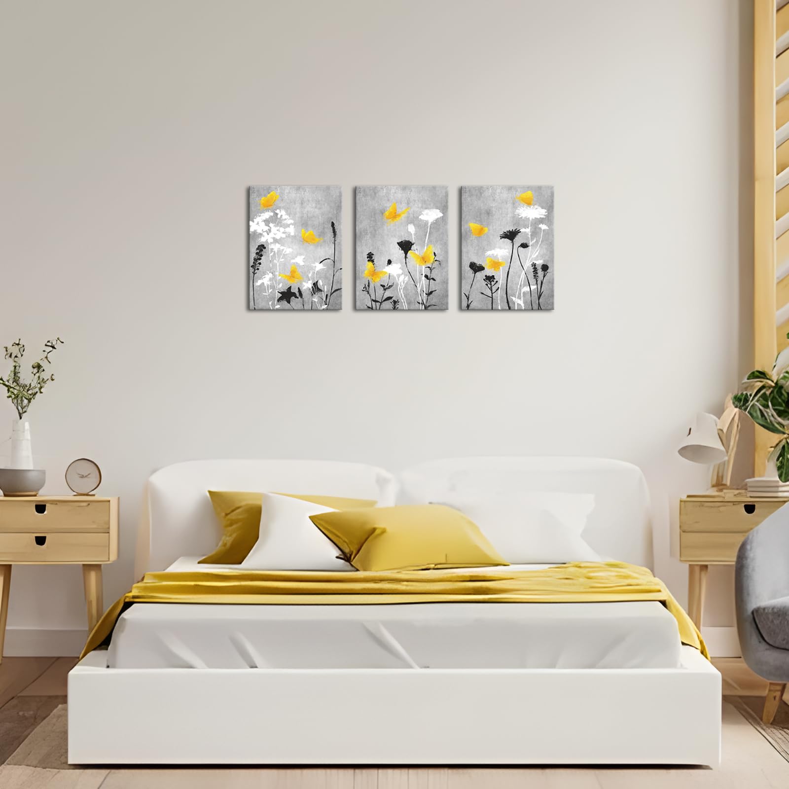 Lovehouse Yellow And Grey Bathroom Flower Wall Art Grey And Yellow Bathroom Pictures Prints Grey Gray Floral Art Decor