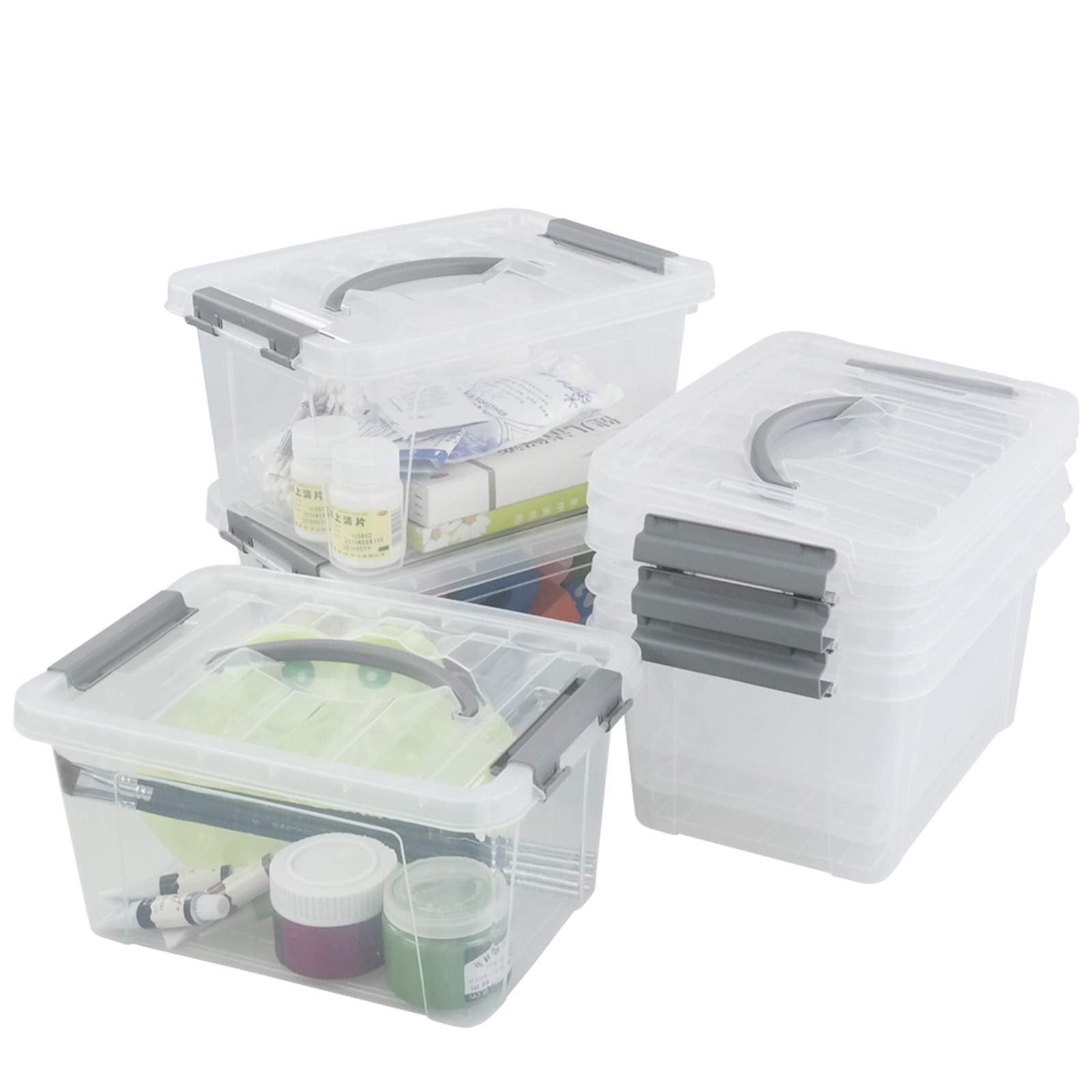 Qskely 6-Pack 6 L Plastic Storage Containers Latch Storage Box With Lids